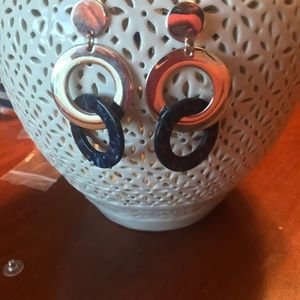 Guess Silver-Tone/Blue Interlocking Hoop Earrings